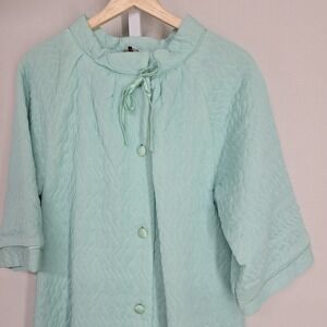 Vintage J Appel Quilted Robe Duster Mint Green 3/4 Sleeve Pockets